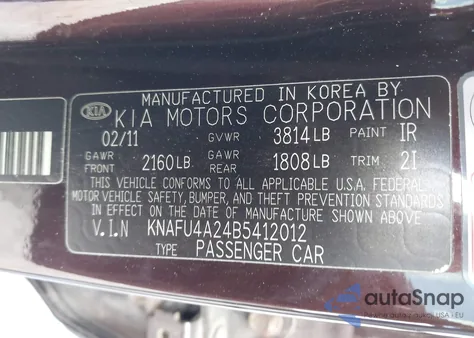 2011 Kia Forte Ex z USA, uszkodzony, nr VIN KNAFU4A24B5412012